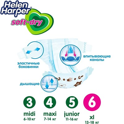 Детские подгузники Helen Harper Soft & Dry XL (15-30 кг), 40 шт.