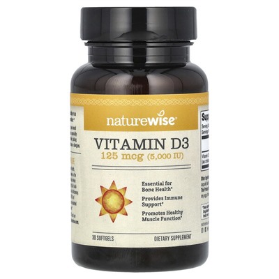 NatureWise Витамин D3, 125 мкг (5000 МЕ), 30 мягких таблеток