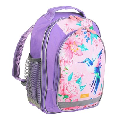 Рюкзак школьный, 37 х 27 х 16 см, эргономичная спинка, Calligrata Б "Колибри", голубой/розовый