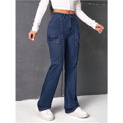 SHEIN EZwear Cargo Jeans mit seitlichen Pattentaschen,