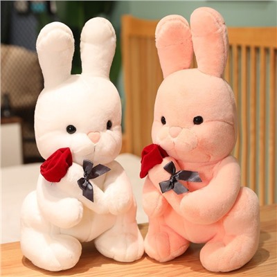 Зайчик кролик розовый с морковной розой  50см
