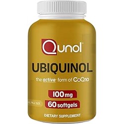 Qunol Ubiquinol CoQ10 100mg Softgels, Ubiquinol - Active Form of Coenzyme Q10, Antioxidant for Heart Health, Healthy Blood Pressure Levels, Beneficial to Statin Users, 60 Count