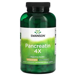 Swanson Панкреатин 4X, тройной силы, 375 мг, 300 таблеток с кишечнорастворимой оболочкой
