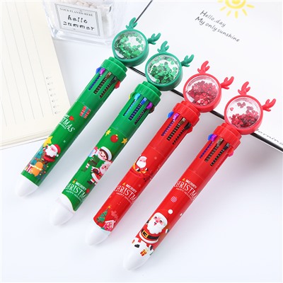 Ручка Новогодняя с блестками многоцветная 10 цветов 9046517