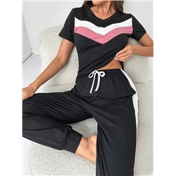 Chevron Muster, T-Shirt mit & Tunnelzug, Hose mit Pyjama Set mit