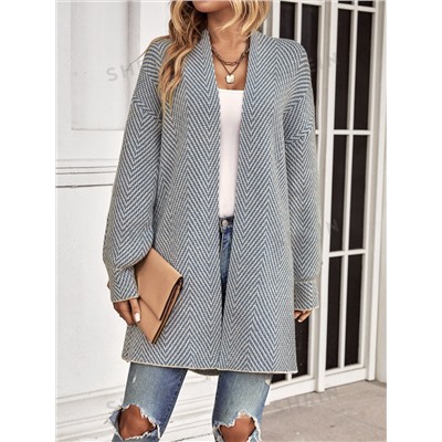 SHEIN LUNE Duster Cardigan mit Chevron Muster, Bischofärmeln