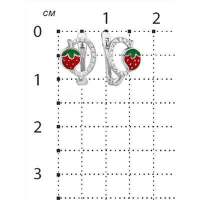 Серьги детские из родированного серебра с эмалью и фианитами - Клубнички 925 пробы 2313005