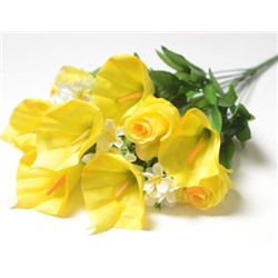 Искусственные цветы, Ветка в букете смешанная калла + бутон розы (1010237)