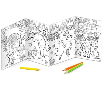 Длинная раскраска «Выходные на природе», 1 метр, «Маша и медведь»