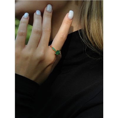 Кольцо из золочёного серебра с нат.зелёным агатом и пл.мятным кварцем 925 пробы к-00241з-46132