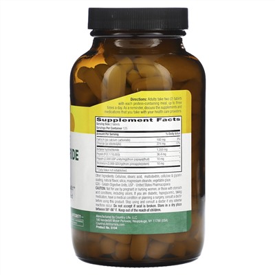 Country Life Бетаин Гидрохлорид с Пепсином - 600 мг - 250 таблеток - Country Life
