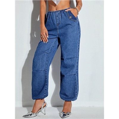 SHEIN BAE Jeans mit elastischem Bund und schrägen Taschen