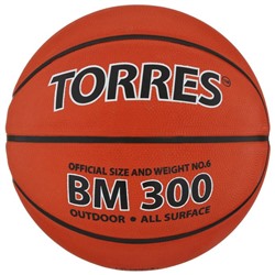 Мяч баскетбольный TORRES BM300, B00016, резина, клееный, 8 панелей, р. 6