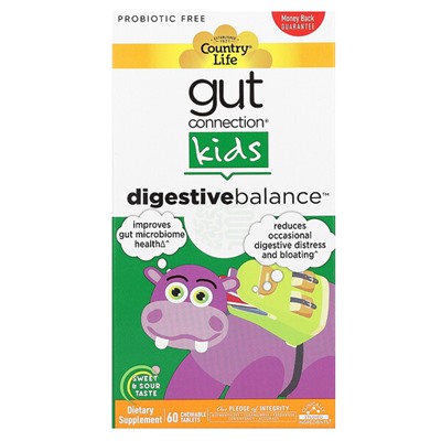 Country Life Gut Connection Kids, Пищеварительный баланс, сладкий и кислый, 60 жевательных таблеток