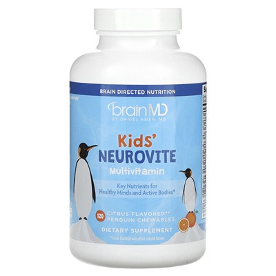 BrainMD Kids', Мультивитамины Neurovite, цитрусовые, 120 жевательных таблеток Penguin