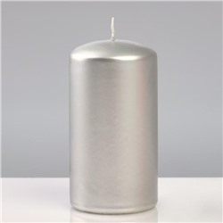 Свеча - цилиндр лакированная, "Platinum", 7×13 см, серебряный металлик