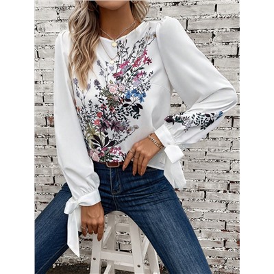 SHEIN Clasi Bluse mit Blume Muster, Puffärmeln,