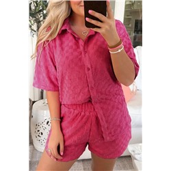 Peach Blossom Plus Size Checkered Terry Knit Short 2pcs Outfit