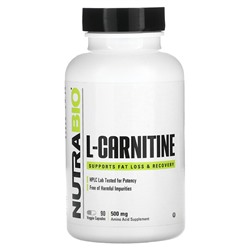 NutraBio L-карнитин, 500 мг, 90 растительных капсул