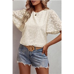 Beige Elegant Jacquard Butterfly Sleeve Blouse