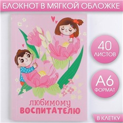 Блокнот «Любимому воспитателю, А6, 40 листов, мягкая обложка