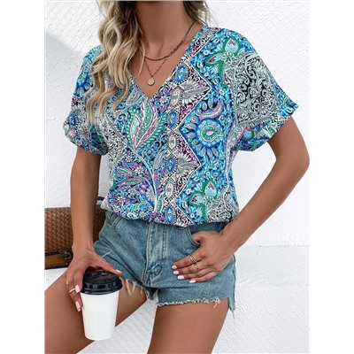 SHEIN LUNE Bluse mit Paisley Muster, Fledermausärmeln,