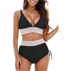 Women's High Waisted Bikini Sets Two Piece Tummy Control Swimsuit Color Block Bathing Suits