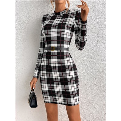 SHEIN Tall Figurbetontes Kleid mit Plaid Muster