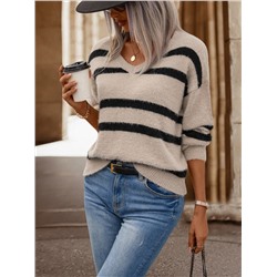 Pullover mit Streifen Muster, Drop Shoulder