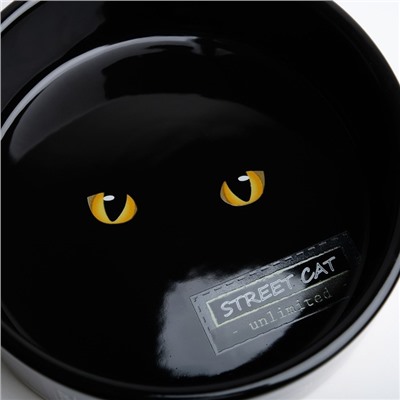 Миска керамическая "Черный кот" 300 мл  12,5 х 4,5 см, черно-оранжевая