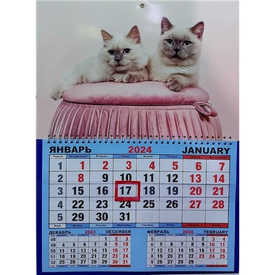 Календарь одноблочный большой 2024г. Животные Парочка на подушке КШ-24601