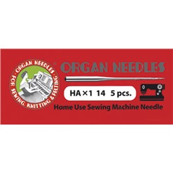 Иглы для бытовых швейных машин ORGAN универсальные №90 HA 1/14, уп.5 игл (мягкая уп.)