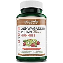 NatureWise Ashwagandha Gummies - Strawberry Kiwi - KSM-66 Ashwagandha with Vitamin D3 - Support for Stress and Mood, Mood Gummies - Non-GMO, Gelatin Free, Gluten Free - 180 Gummies[3-Month Supply]