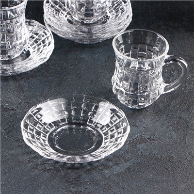 Набор чайный из стекла «Султан», 12 предметов: 6 чашек 128 мл, 6 блюдец d=12 см