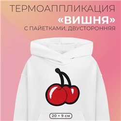 Термоаппликация двусторонняя «Вишни», с пайетками, 22 × 18 см, цвет красный/розовый