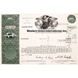 Акция Денежное посредничество Western Union International, Inc., США (1970-е гг.)