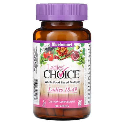 Bluebonnet Nutrition Ladies' Choice, Комплексное питание на основе цельных продуктов, женщины в возрасте от 18 до 49 лет, 90 капсул