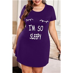 Фиолетовое ночное платье-футболка плюс сайз с надписью: I'm So Sleepy
