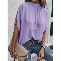 SHEIN Privé Bluse mit einfarbig Fledermausärmeln, Stehkragen,