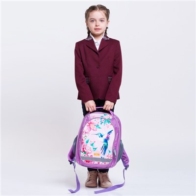 Рюкзак школьный, 37 х 27 х 16 см, эргономичная спинка, Calligrata Б "Колибри", голубой/розовый