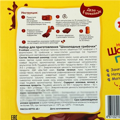 Набор для приготовления шоколадных грибочков и миниплитки шоколада, 118 г