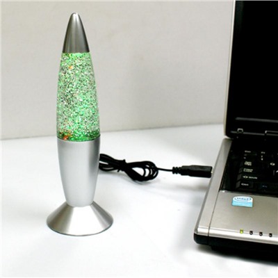 Лава лампа с блестками, 35 см (USB, батарейки, цветной корпус)