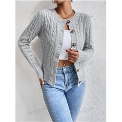 SHEIN EZwear Cardigan mit Öse Detail, Zopfstrick