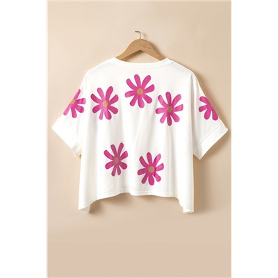 White Daisy Flower Printed Casual T Shirt