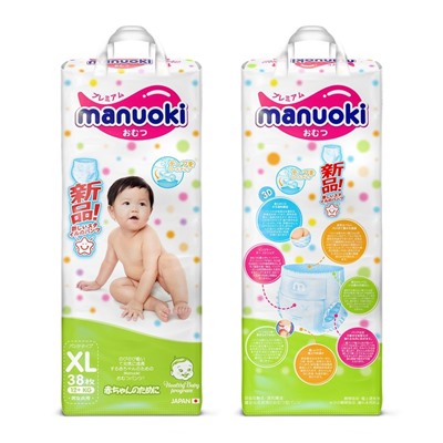 Подгузники-трусики Manuoki XL, 12+ кг, 38 шт