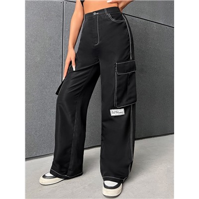 SHEIN EZwear Cargo Hose mit Buchstabe Flicken Detail seitlichen Pattentaschen