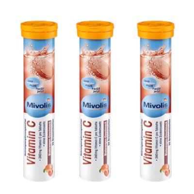 Mivolis Vitamin C Brausetabletten SET 3x20 St, Миволис НАБОР Шипучие таблетки Витамин C 240 мг со вкусом апельсина, 3х20 шт