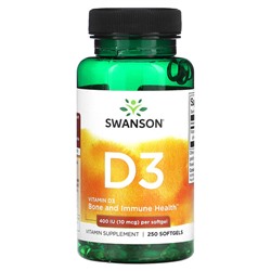 Swanson Витамин D3 - 400 МЕ (10 мкг) - 250 мягких капсул - Swanson