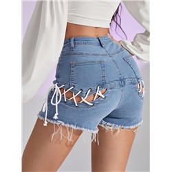 SHEIN Denim Shorts mit Öse, Band, geradem Beinschnitt