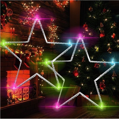 Гирлянда штора Роса -светлячки"Звезда" разноцветное свечение ,7 режимов свечения ,8 фигур, 3х0.75м ,
